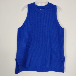 J. Crew Women's Sweater Size M Blue Cotton Wool Blend Crew Neck Sleeveless Knit